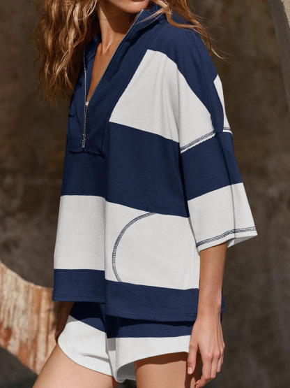 Summer Striped 2 Piece Outfits Workout Shorts Sets Tracksuits