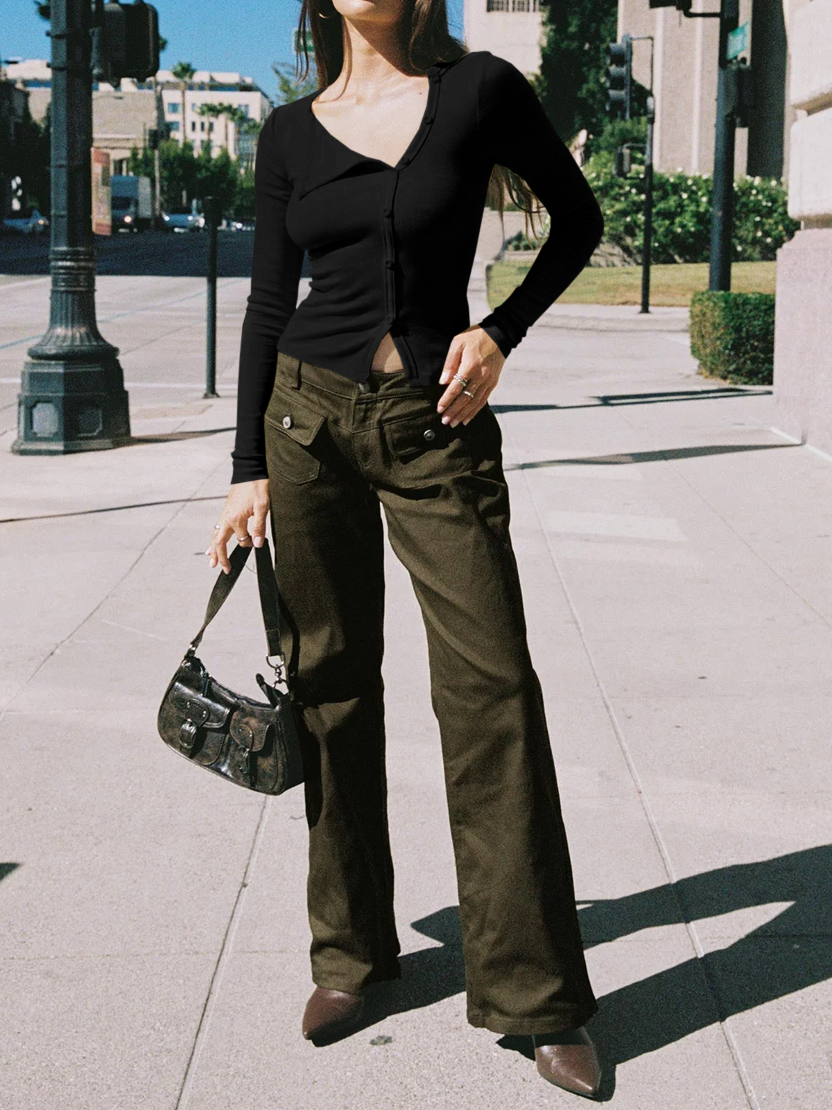 Button Down Shirts Going Out Crop Tops