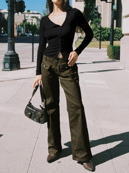 Button Down Shirts Going Out Crop Tops