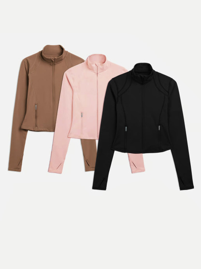 Cropped Zip Up Running Workout Jackets