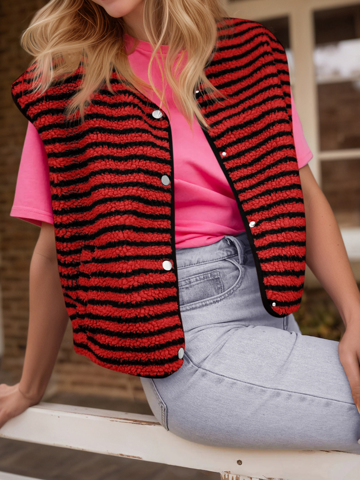 Open Front Fuzzy Fleece Vest