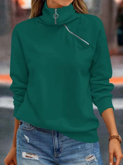 Casual Zipper Long Sleeve Turtleneck Loose Sweatshirt