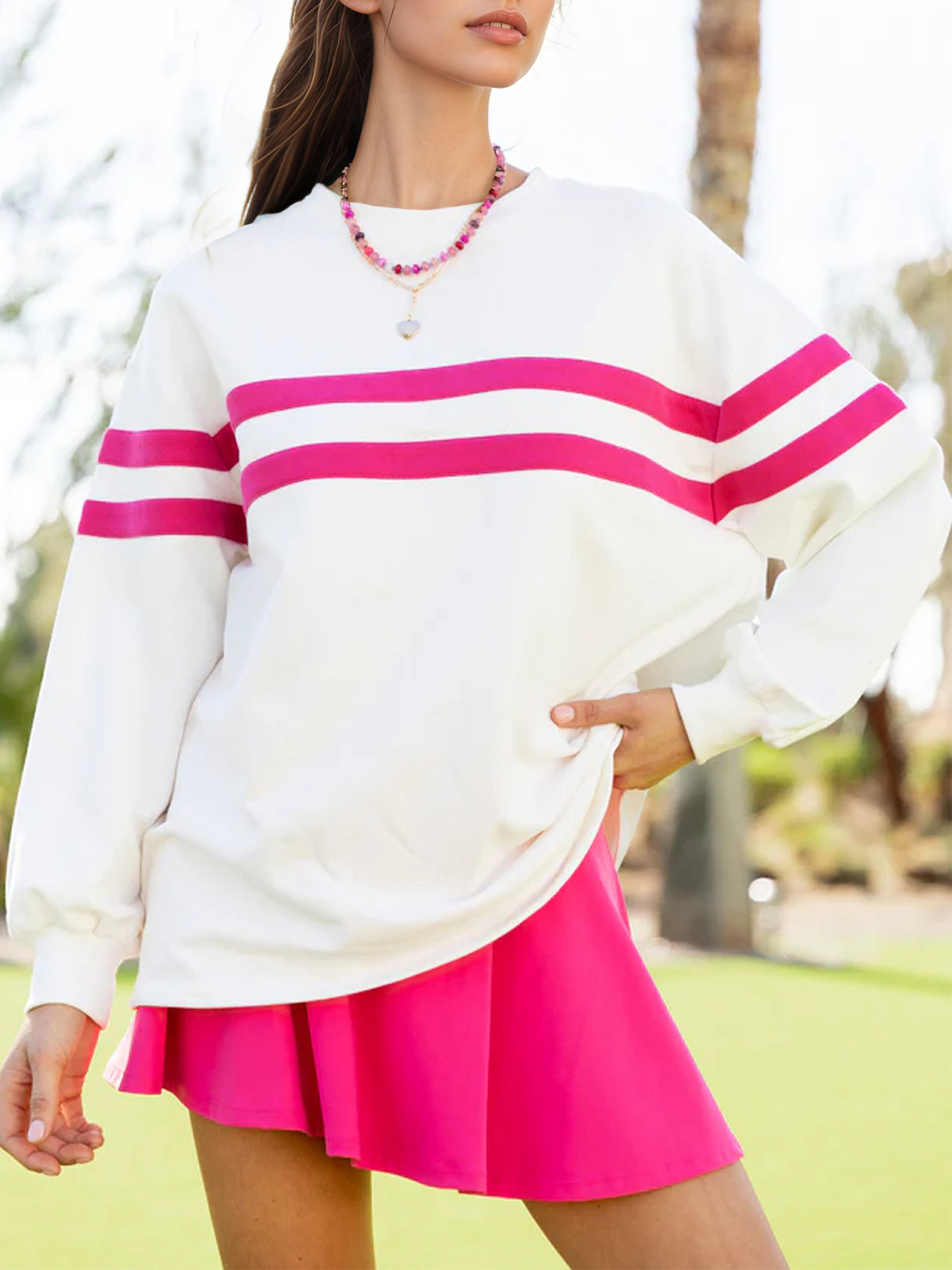 Contrast Color 2 Piece Outfits Skirt Sets