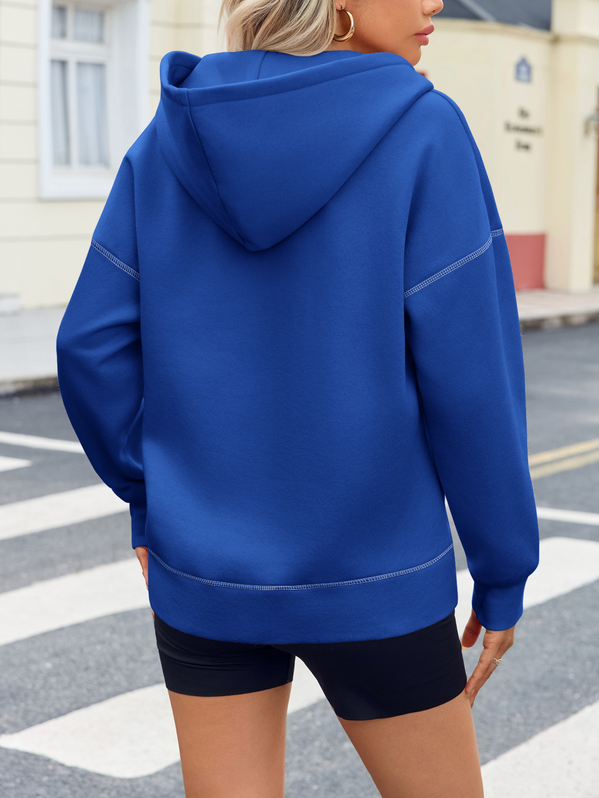 Casual Contrast Stitch Hoodies Loose Fall Half Zip Sweatshirts