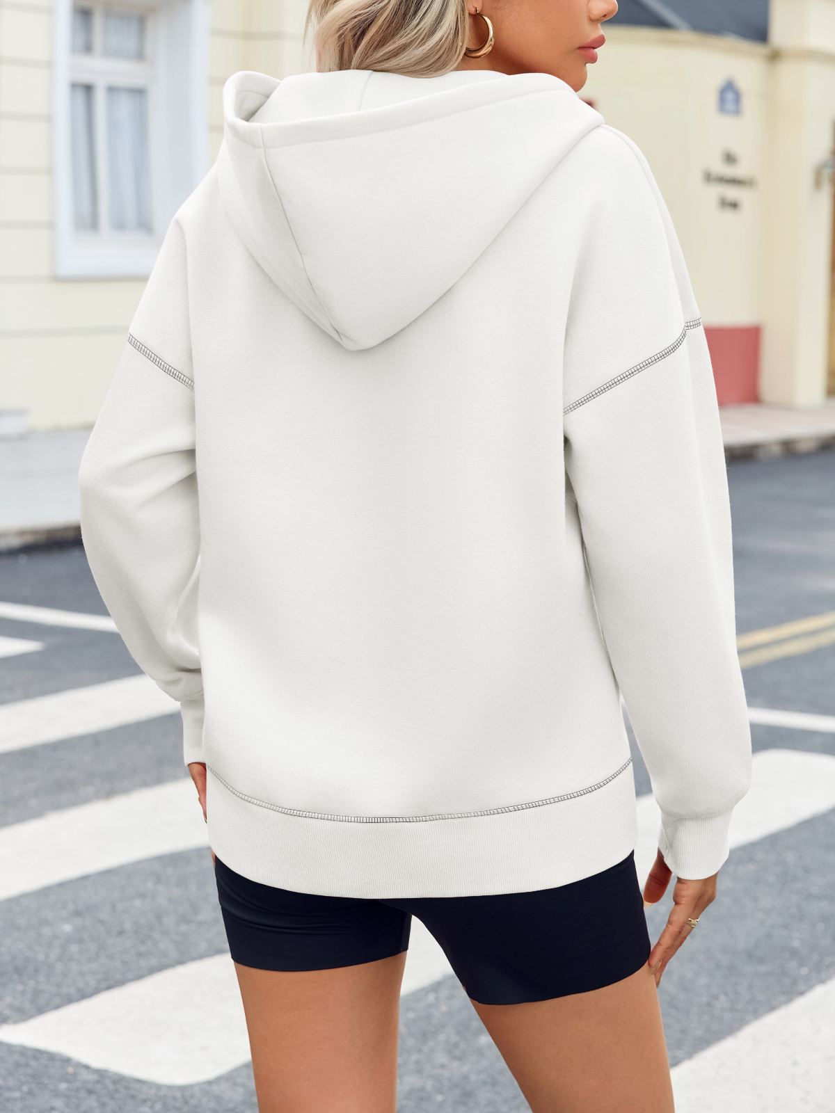 Casual Contrast Stitch Hoodies Loose Fall Half Zip Sweatshirts