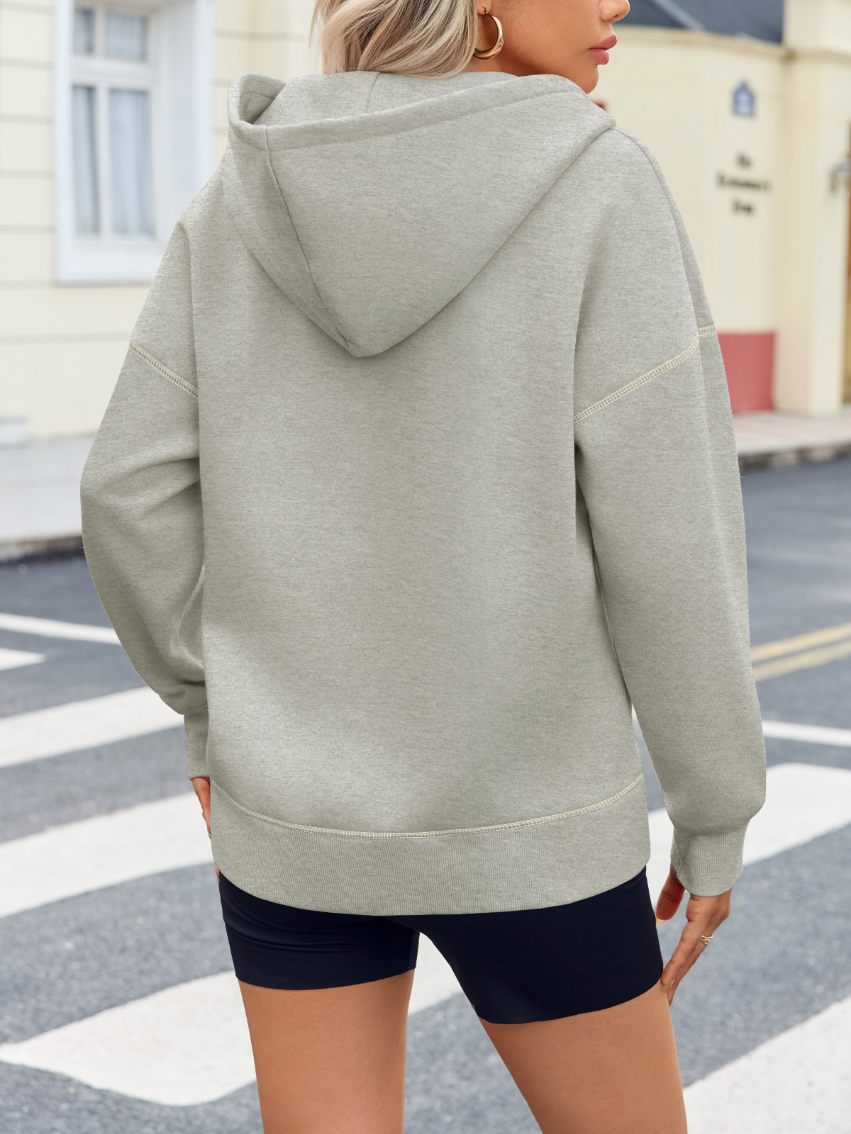 Casual Contrast Stitch Hoodies Loose Fall Half Zip Sweatshirts