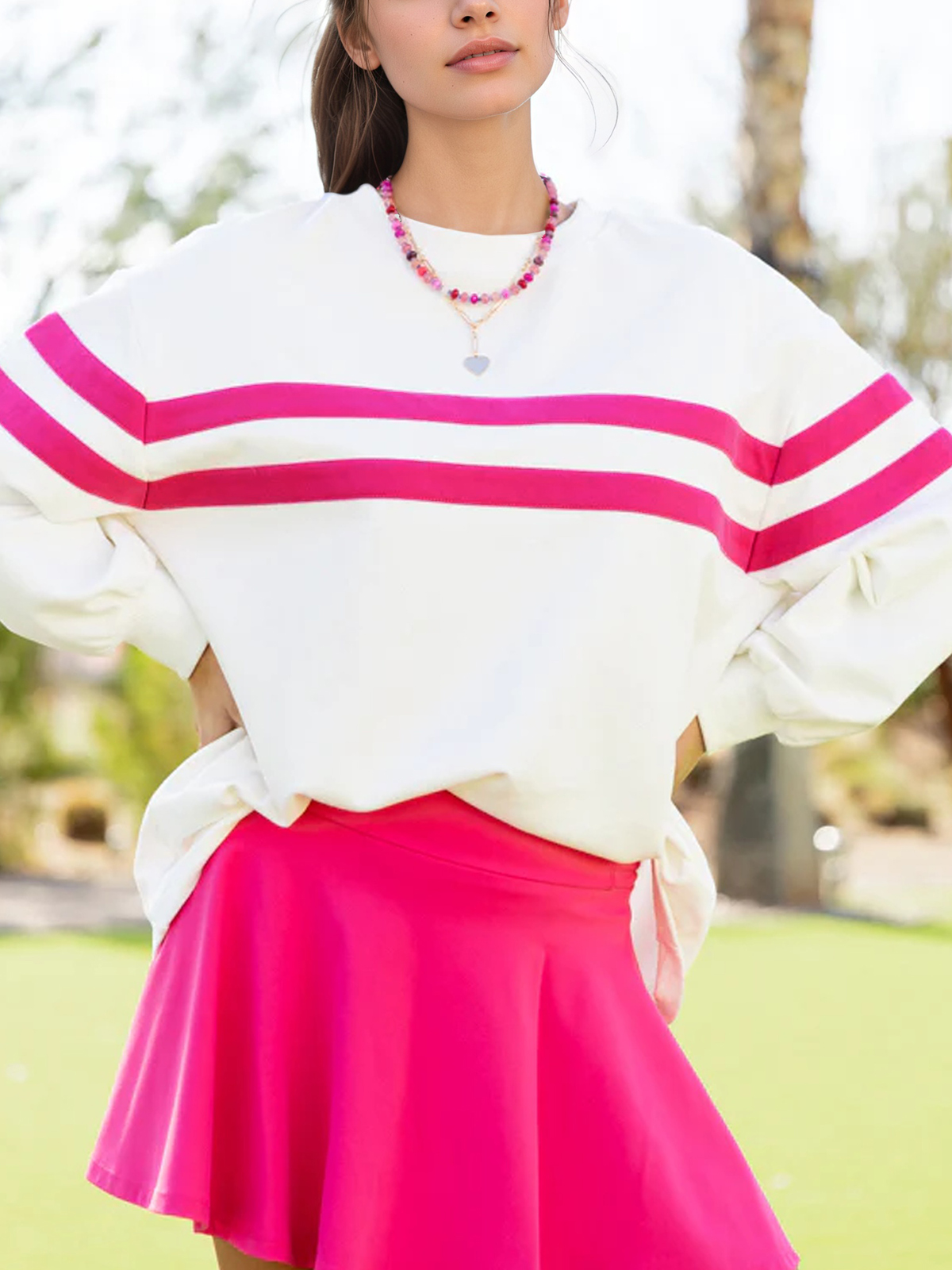 Contrast Color 2 Piece Outfits Skirt Sets