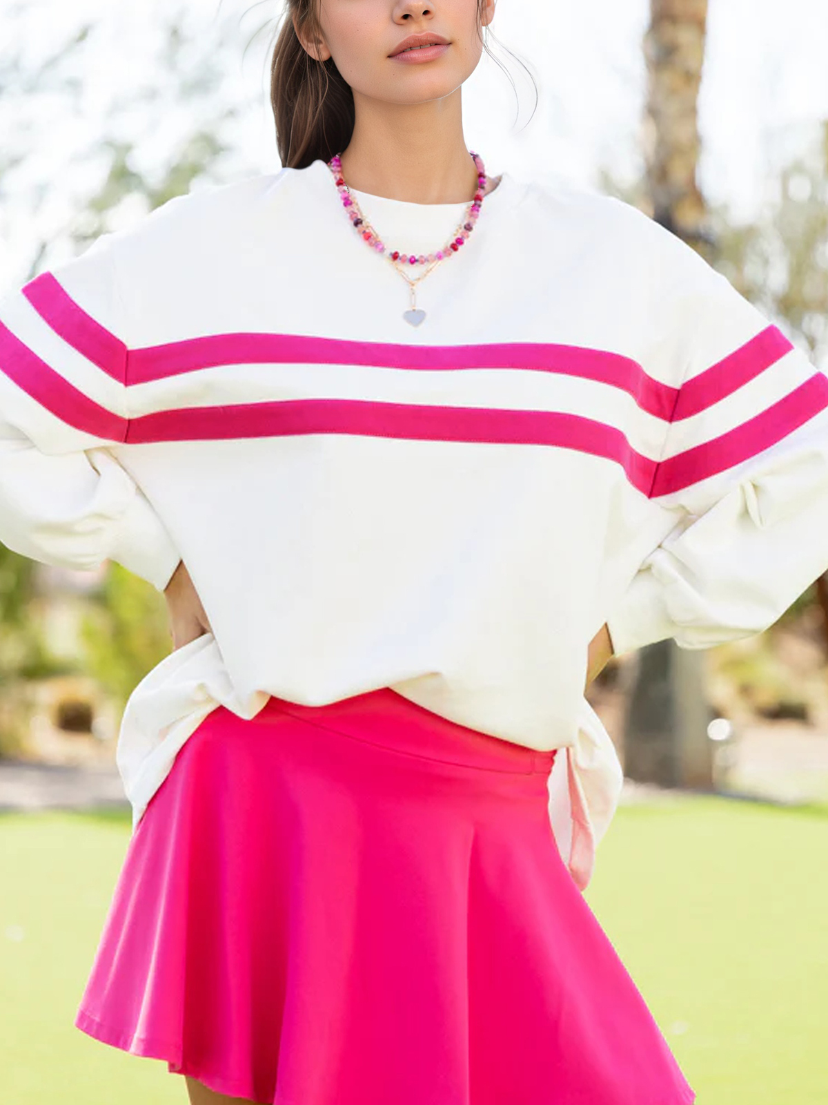 Contrast Color 2 Piece Outfits Skirt Sets