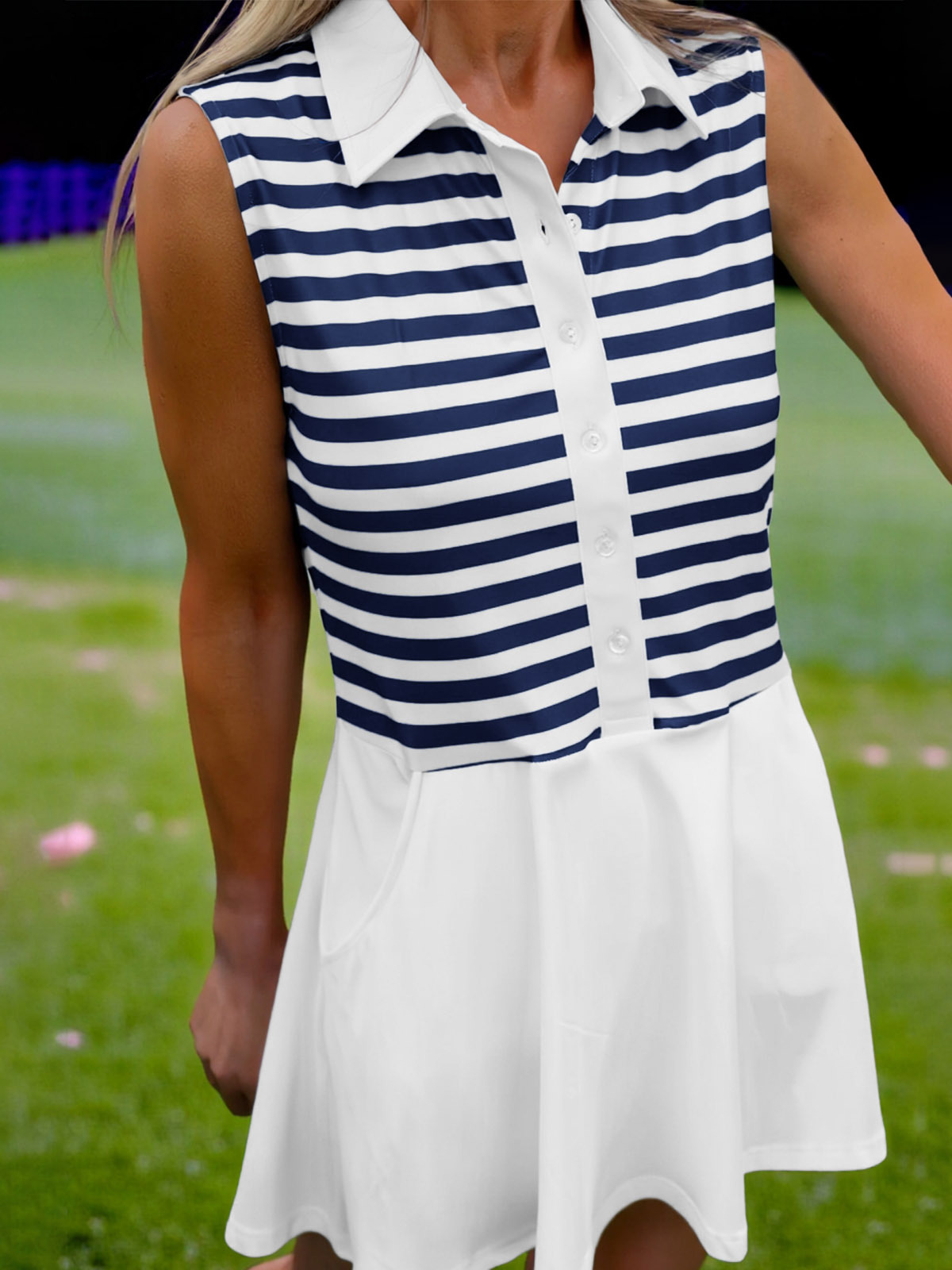 Striped Button Collared Golf Tennis Dress