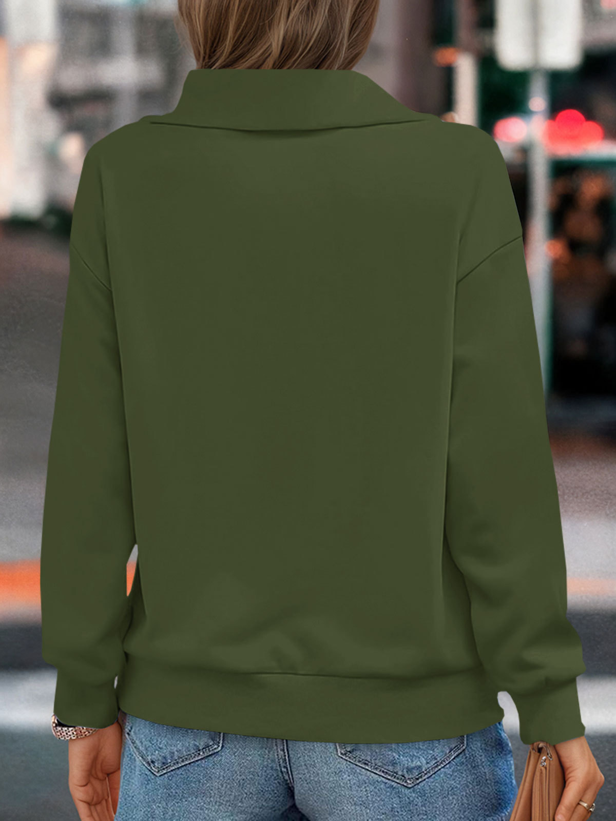 Casual Zipper Long Sleeve Turtleneck Loose Sweatshirt