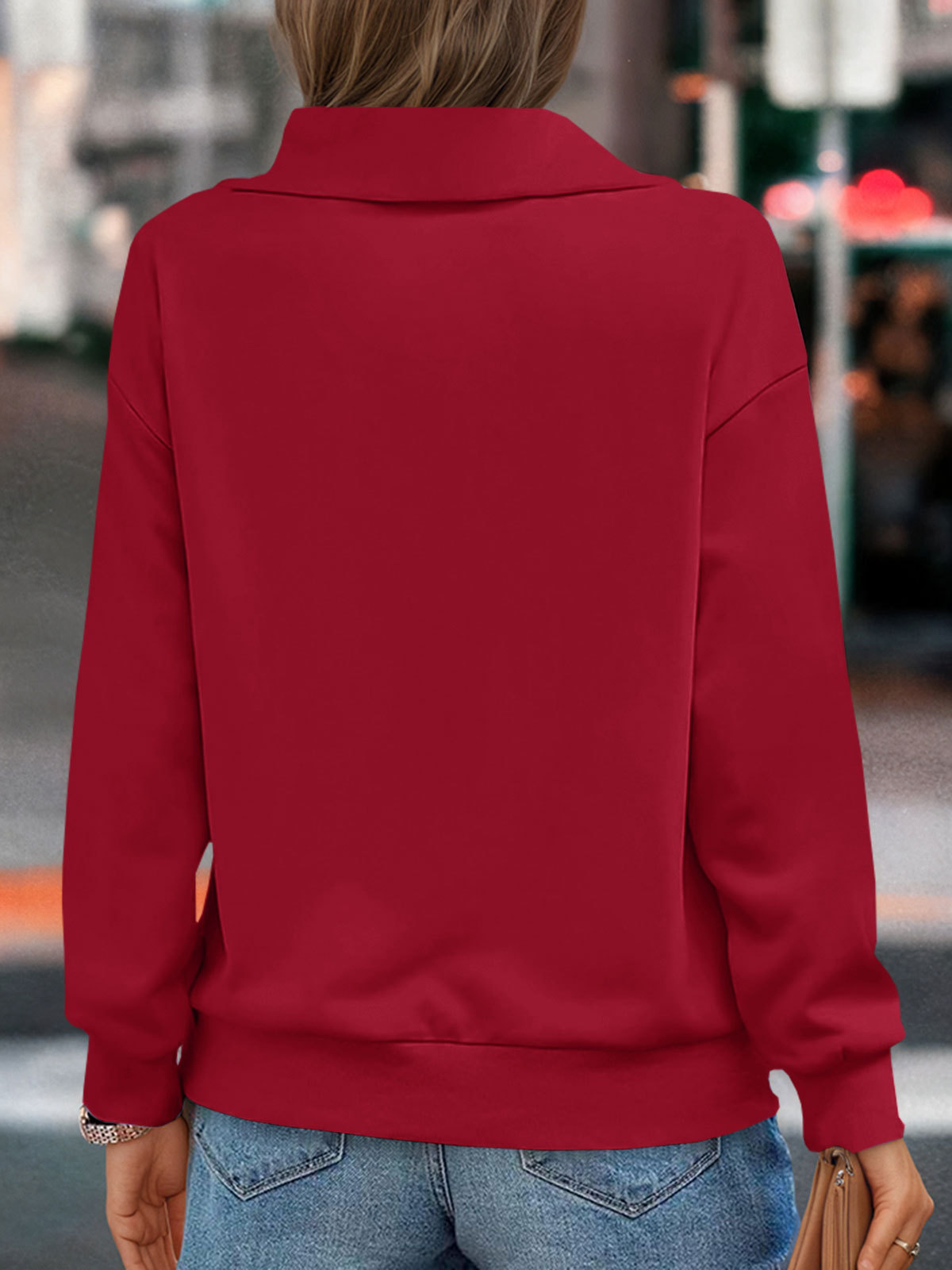 Casual Zipper Long Sleeve Turtleneck Loose Sweatshirt