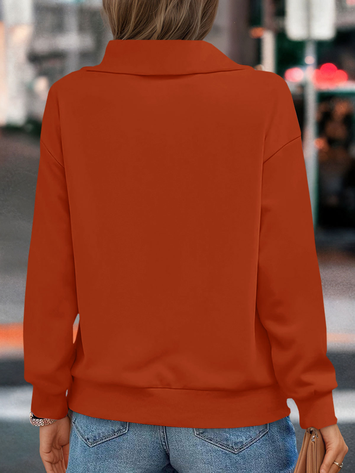 Casual Zipper Long Sleeve Turtleneck Loose Sweatshirt