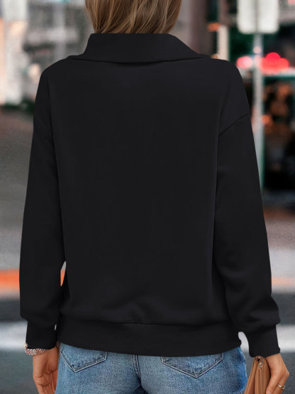 Casual Zipper Long Sleeve Turtleneck Loose Sweatshirt