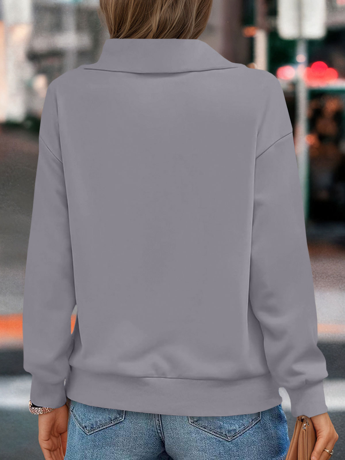 Casual Zipper Long Sleeve Turtleneck Loose Sweatshirt