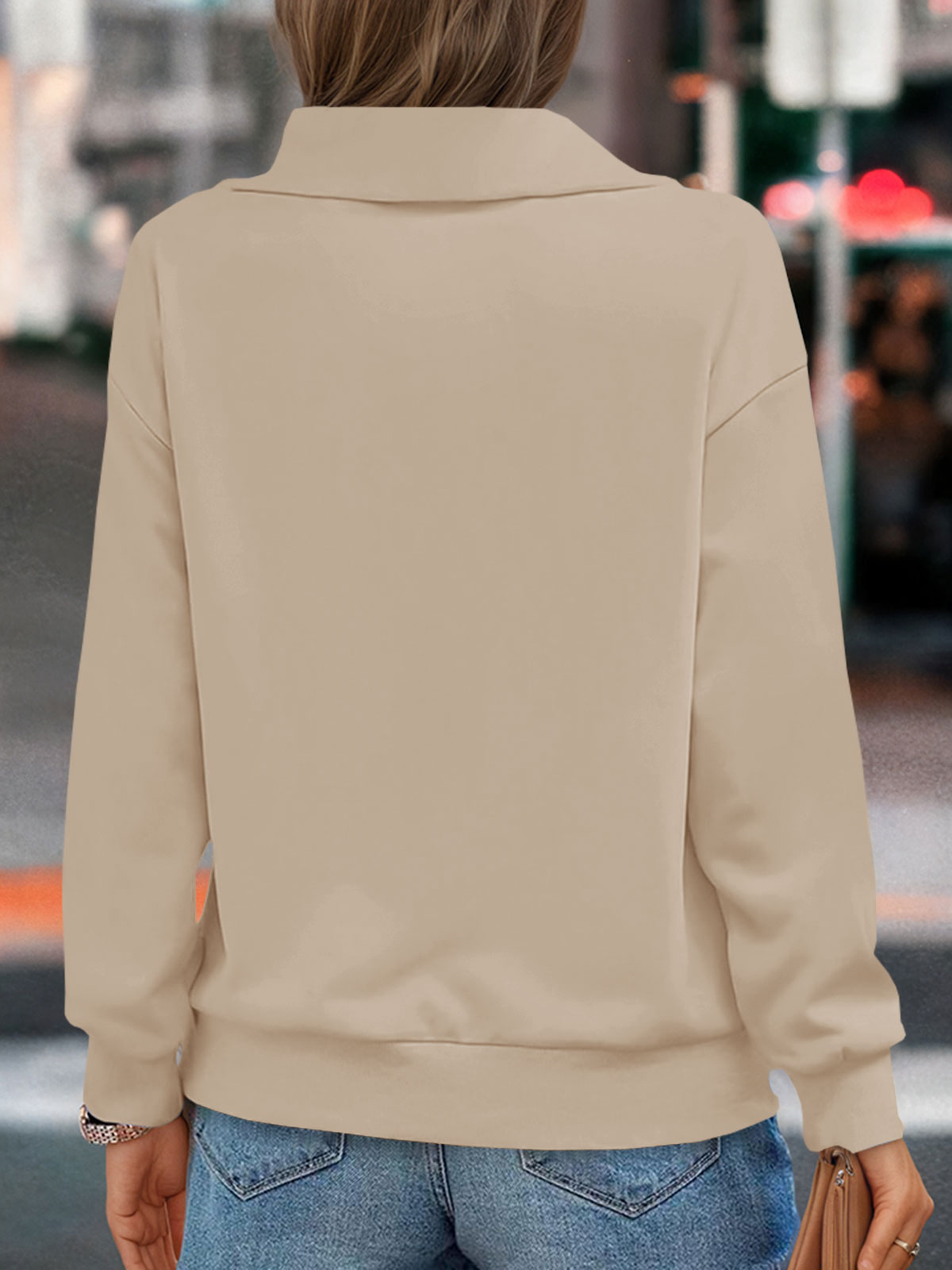 Casual Zipper Long Sleeve Turtleneck Loose Sweatshirt