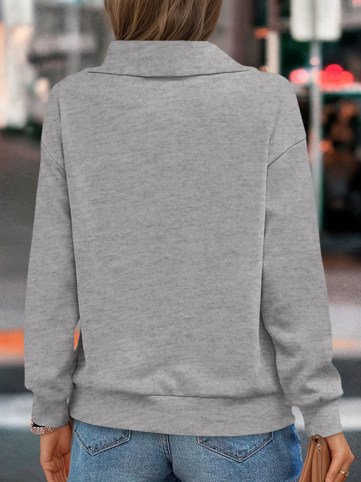 Casual Zipper Long Sleeve Turtleneck Loose Sweatshirt