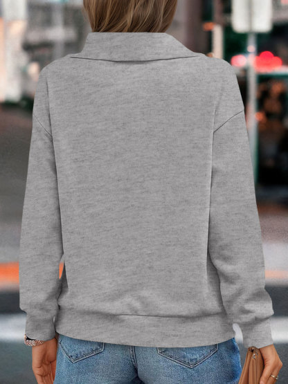 Casual Zipper Long Sleeve Turtleneck Loose Sweatshirt
