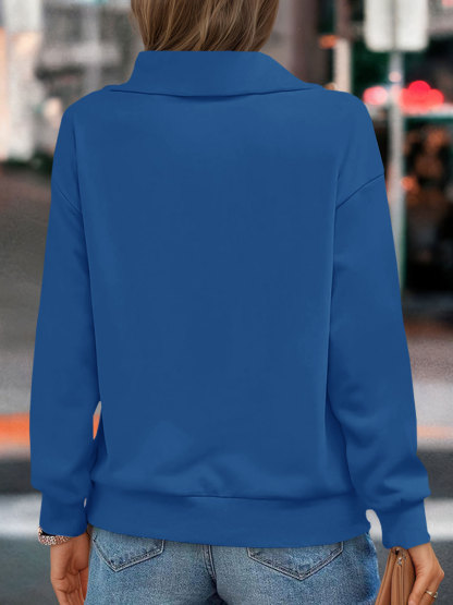 Casual Zipper Long Sleeve Turtleneck Loose Sweatshirt