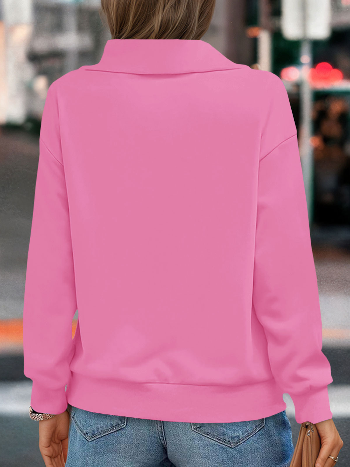 Casual Zipper Long Sleeve Turtleneck Loose Sweatshirt