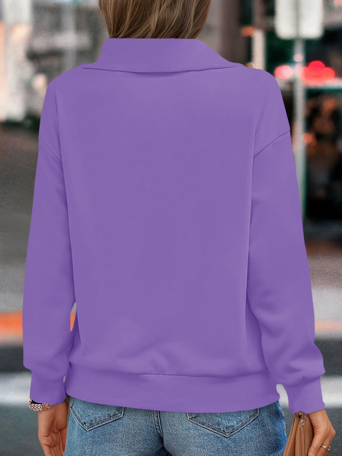 Casual Zipper Long Sleeve Turtleneck Loose Sweatshirt