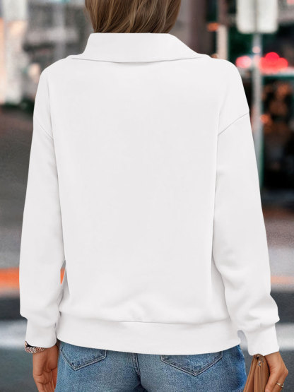 Casual Zipper Long Sleeve Turtleneck Loose Sweatshirt