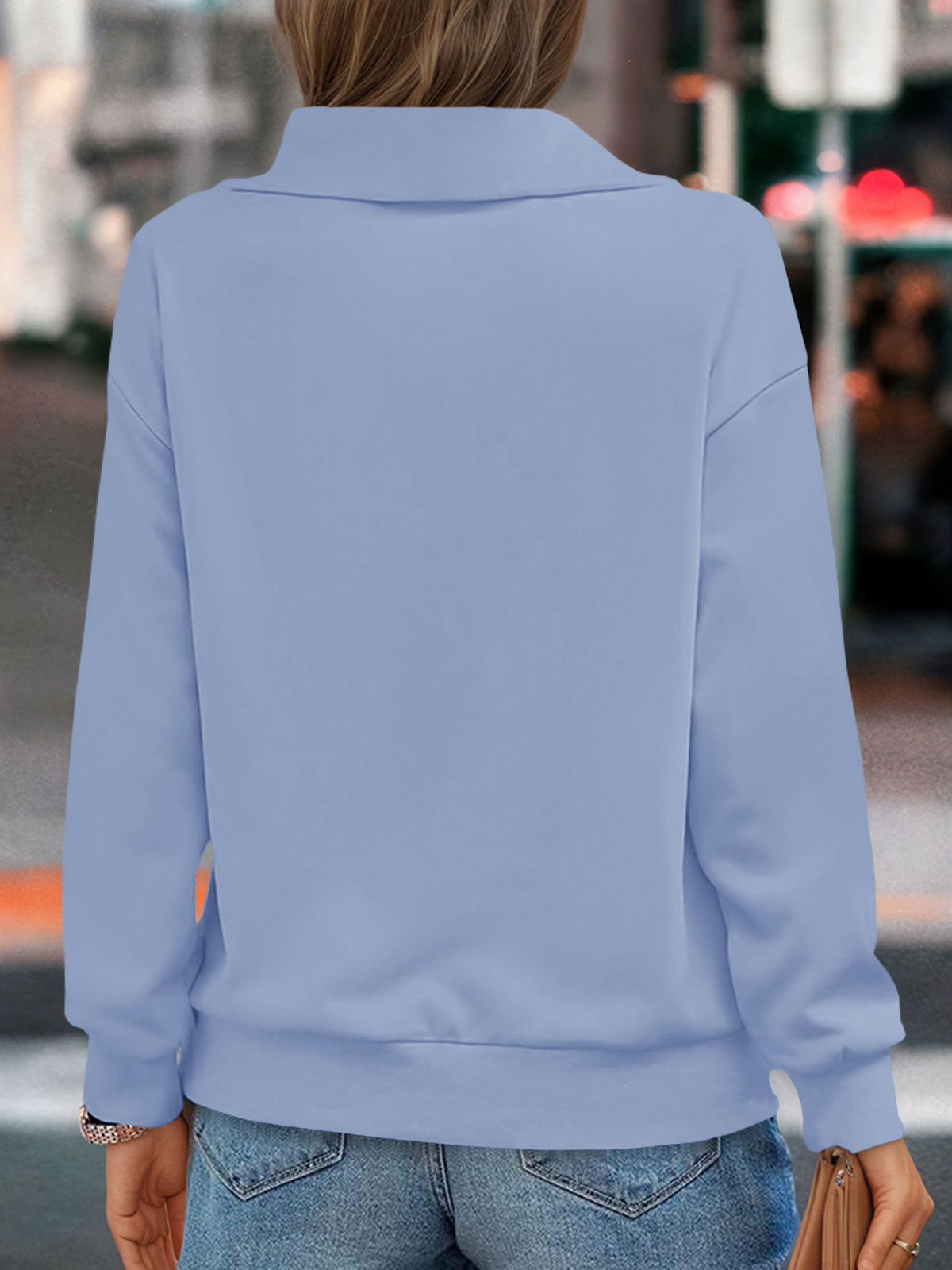 Casual Zipper Long Sleeve Turtleneck Loose Sweatshirt