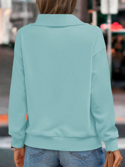 Casual Zipper Long Sleeve Turtleneck Loose Sweatshirt