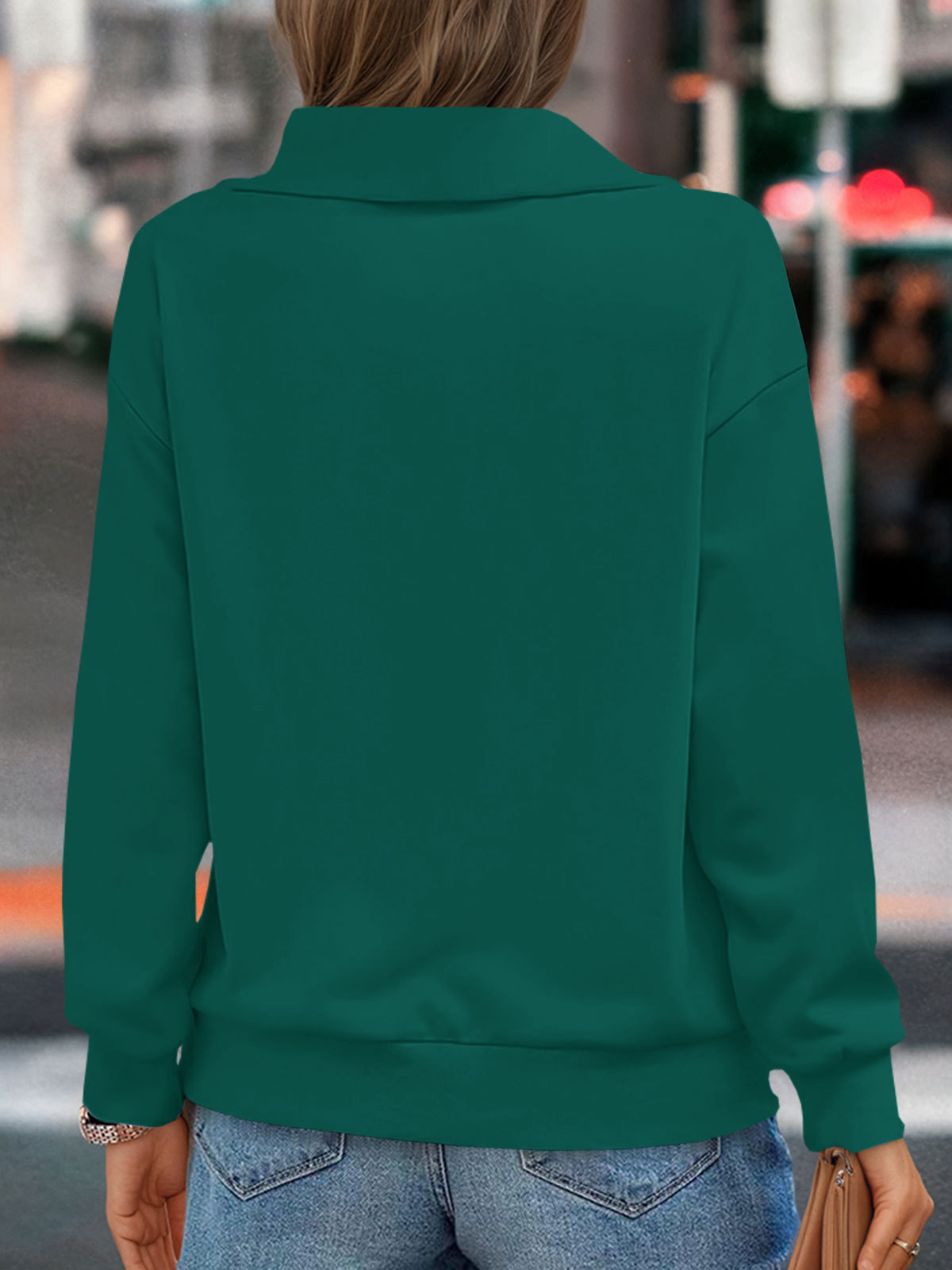 Casual Zipper Long Sleeve Turtleneck Loose Sweatshirt