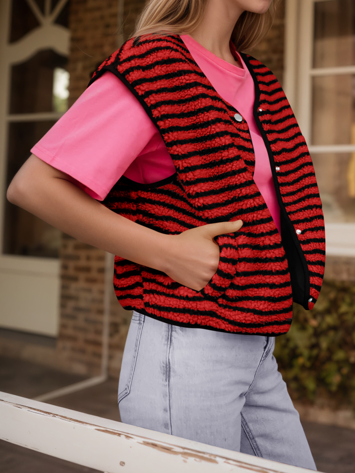 Open Front Fuzzy Fleece Vest