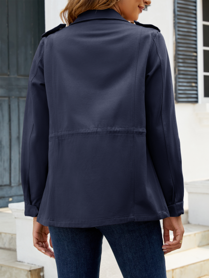 Zip Up Snap Buttons Military Anorak Jackets