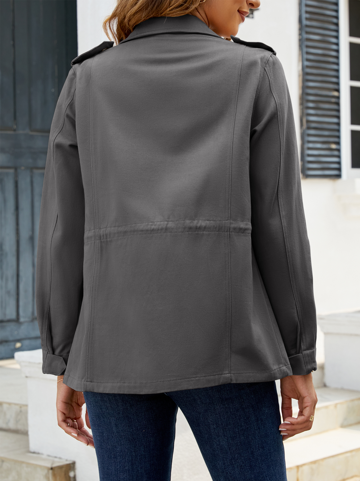 Zip Up Snap Buttons Military Anorak Jackets