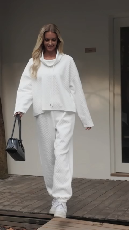 Textured Turtleneck Sweatshirts Jogger Pants Matching Sets
