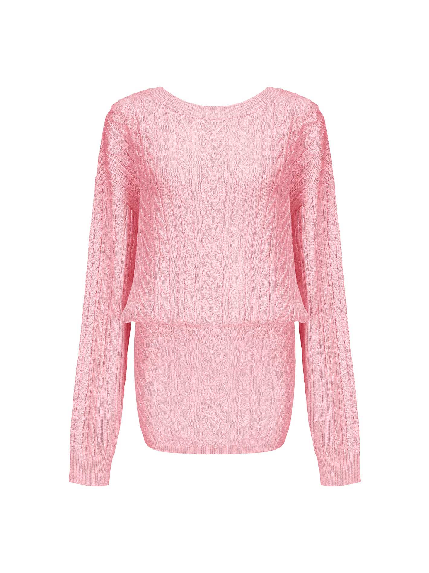 Cable Knit Puff Sleeve Sweater Dress