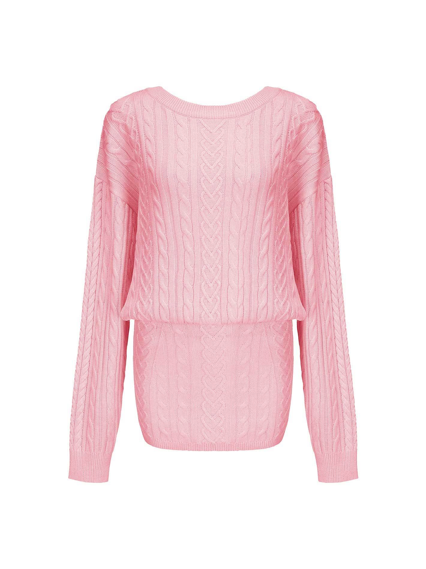 Cable Knit Puff Sleeve Sweater Dress