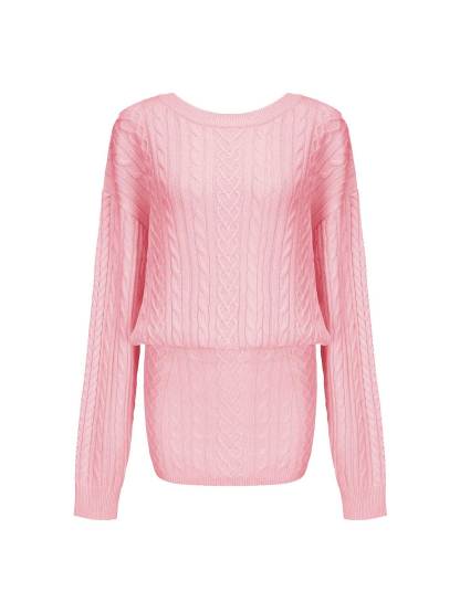 Cable Knit Puff Sleeve Sweater Dress