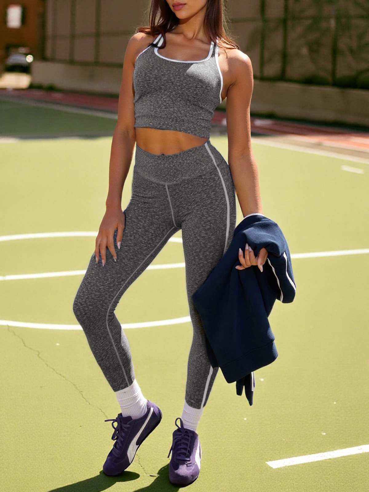 Womens Workout Sets 2 Piece Outfits Halter Neck Crop Tank Leggings Athletic Yoga Gym Tracksuits