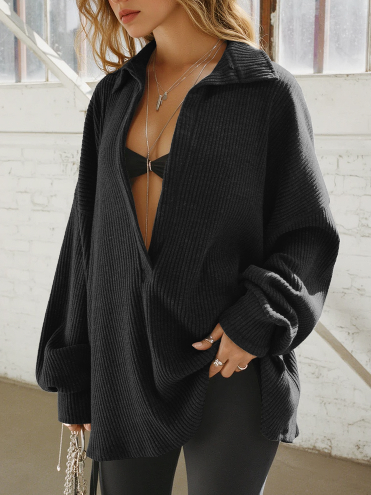 Oversized Deep V Neck Sweatshirts