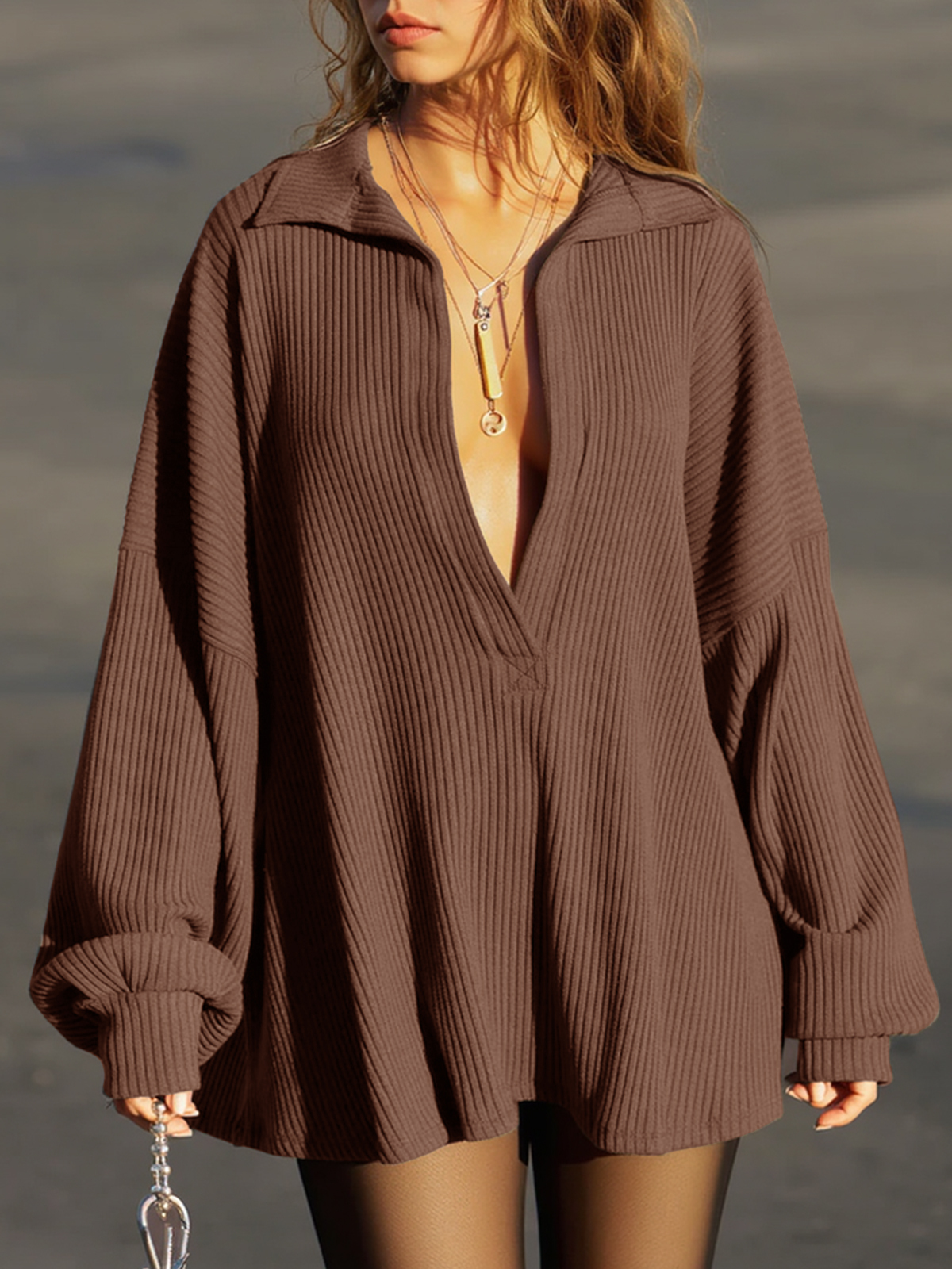 Oversized Deep V Neck Sweatshirts