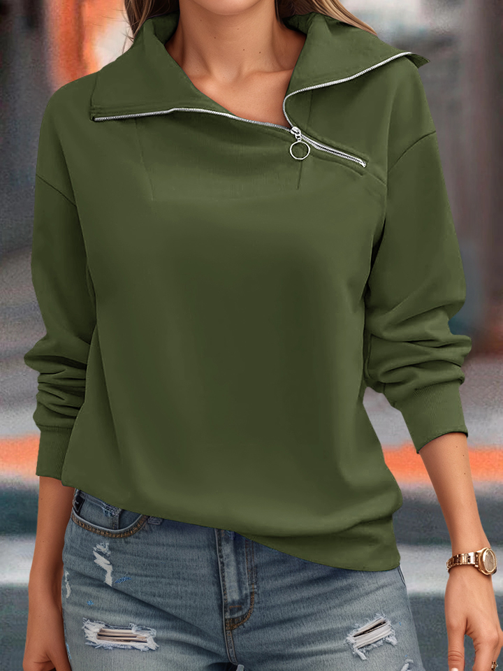 Casual Zipper Long Sleeve Turtleneck Loose Sweatshirt