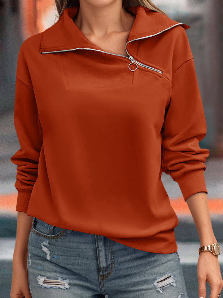 Casual Zipper Long Sleeve Turtleneck Loose Sweatshirt