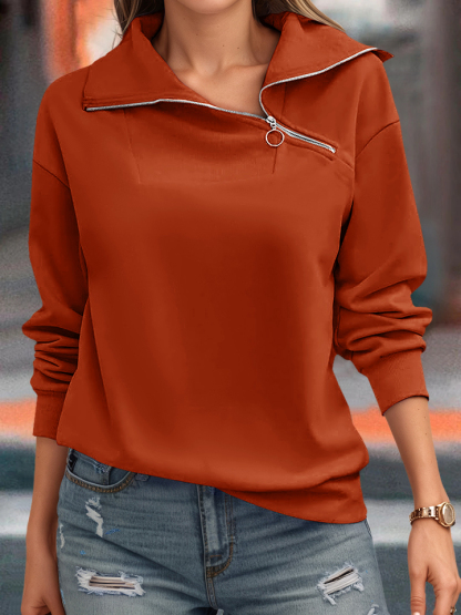 Casual Zipper Long Sleeve Turtleneck Loose Sweatshirt