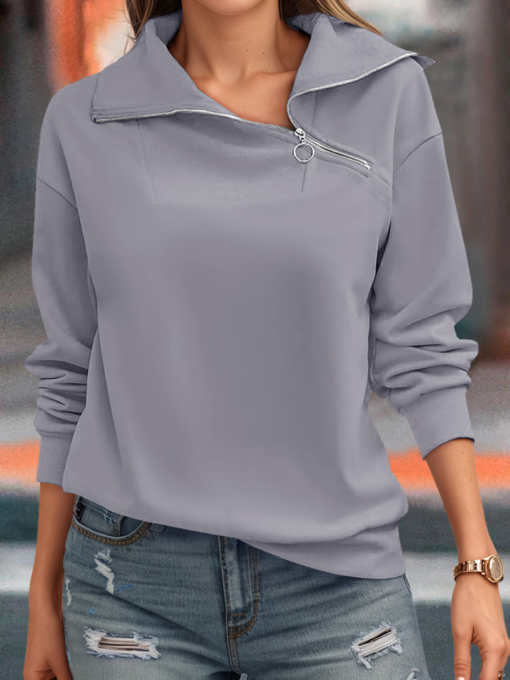 Casual Zipper Long Sleeve Turtleneck Loose Sweatshirt