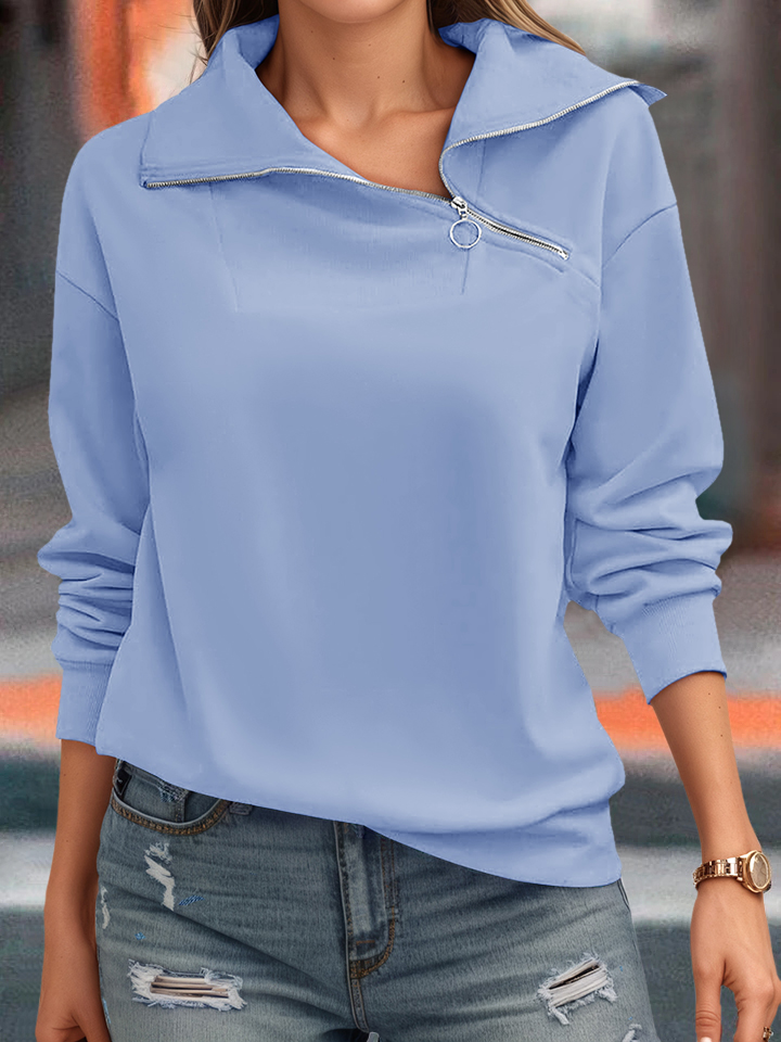 Casual Zipper Long Sleeve Turtleneck Loose Sweatshirt