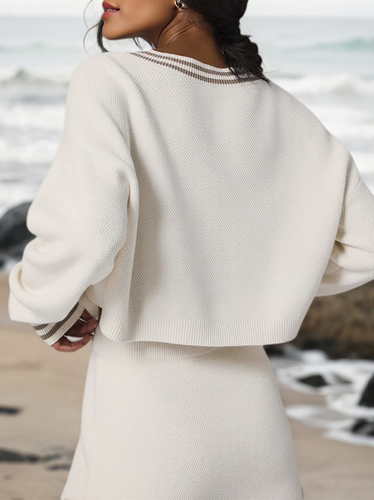 Womens Casual 2 Piece Outfits V Neck Knit Sweater Mini Skirt Sets