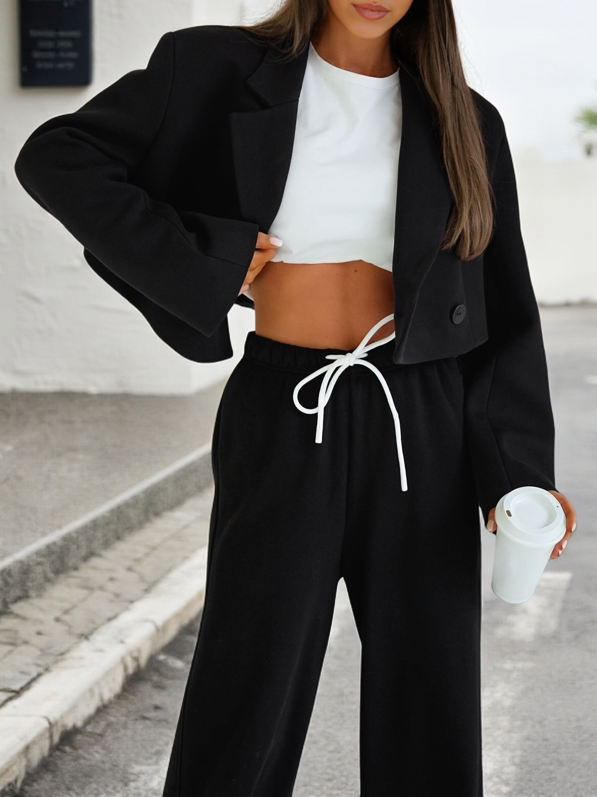 Women's Blazer Jackets Wide Leg Pant 2 Piece Sets