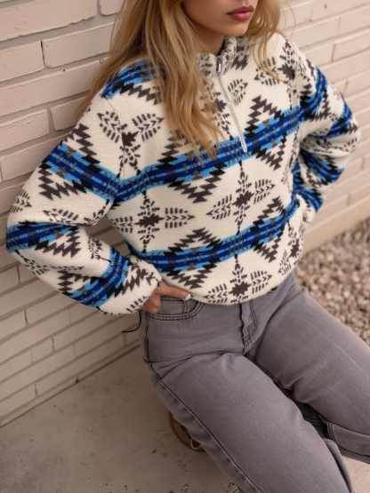 Print Fleece Quarter Zip Jackets