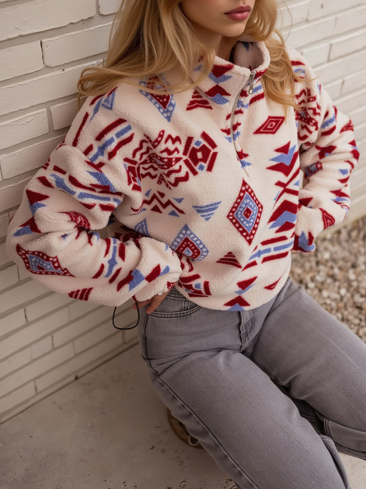 Print Fleece Quarter Zip Jackets