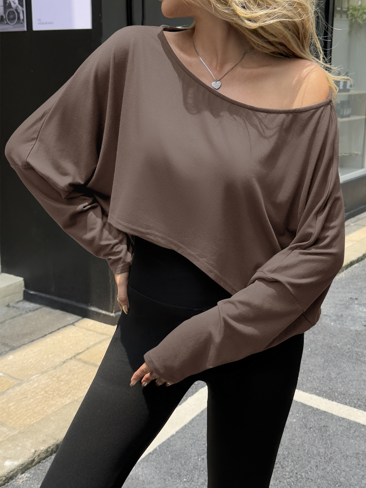 Off The Shoulder Batwing Long Sleeve Cropped Tops