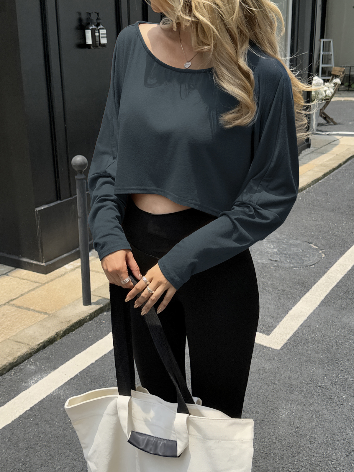 Off The Shoulder Batwing Long Sleeve Cropped Tops