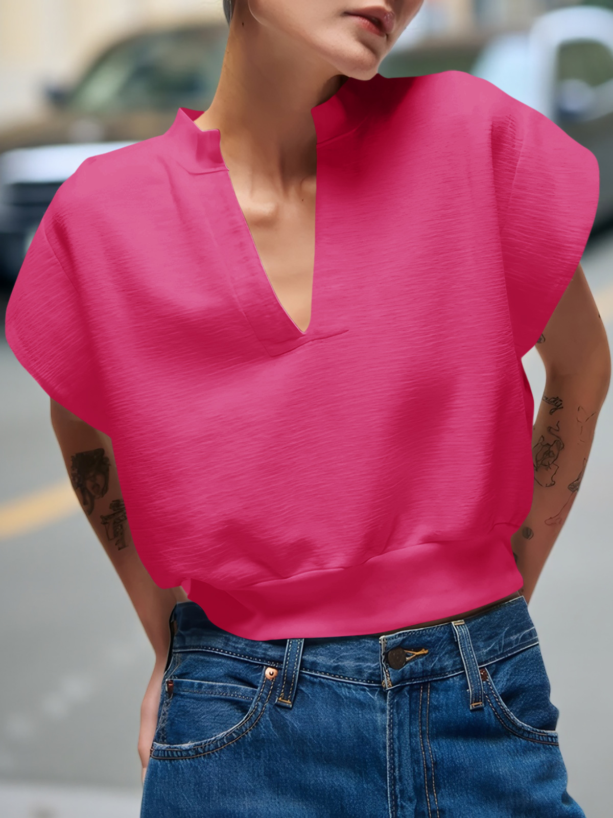 Cap Sleeve V Neck Sweatshirts